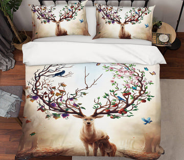 3D Deer Bird 12036 Bed Pillowcases Quilt