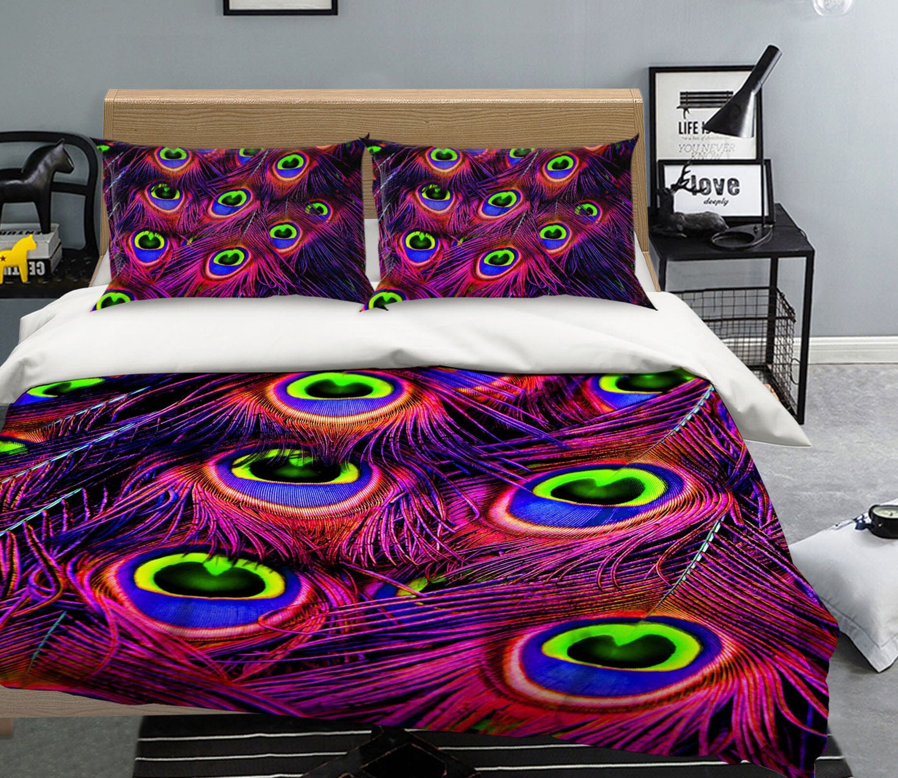 3D Peacock Feather 1920 Bed Pillowcases Quilt Quiet Covers AJ Creativity Home 