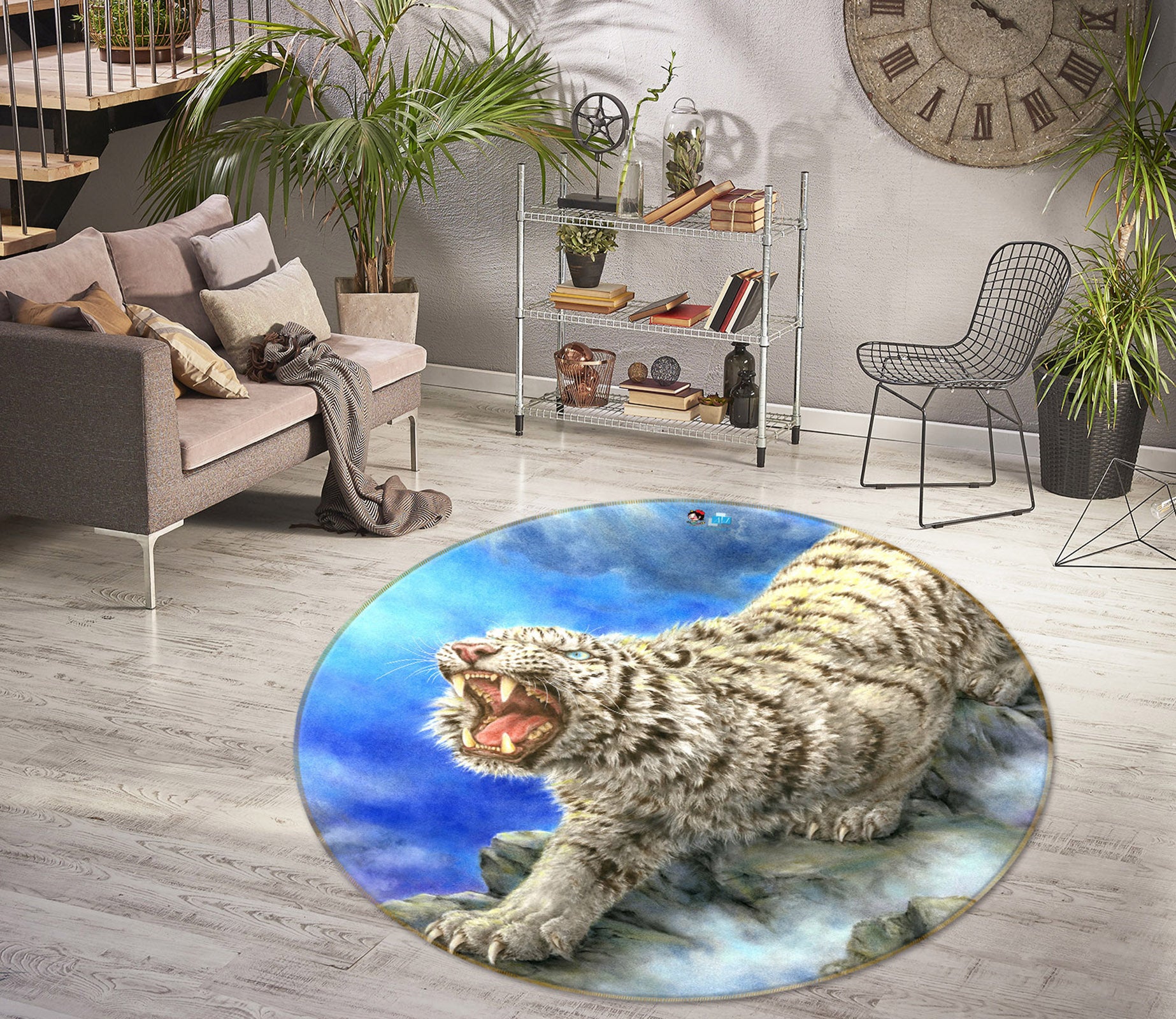 3D Tiger Cloud 6057 Kayomi Harai Rug Round Non Slip Rug Mat