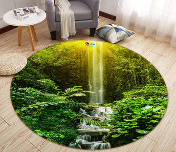 3D Jungle Waterfall 69052 Round Non Slip Rug Mat