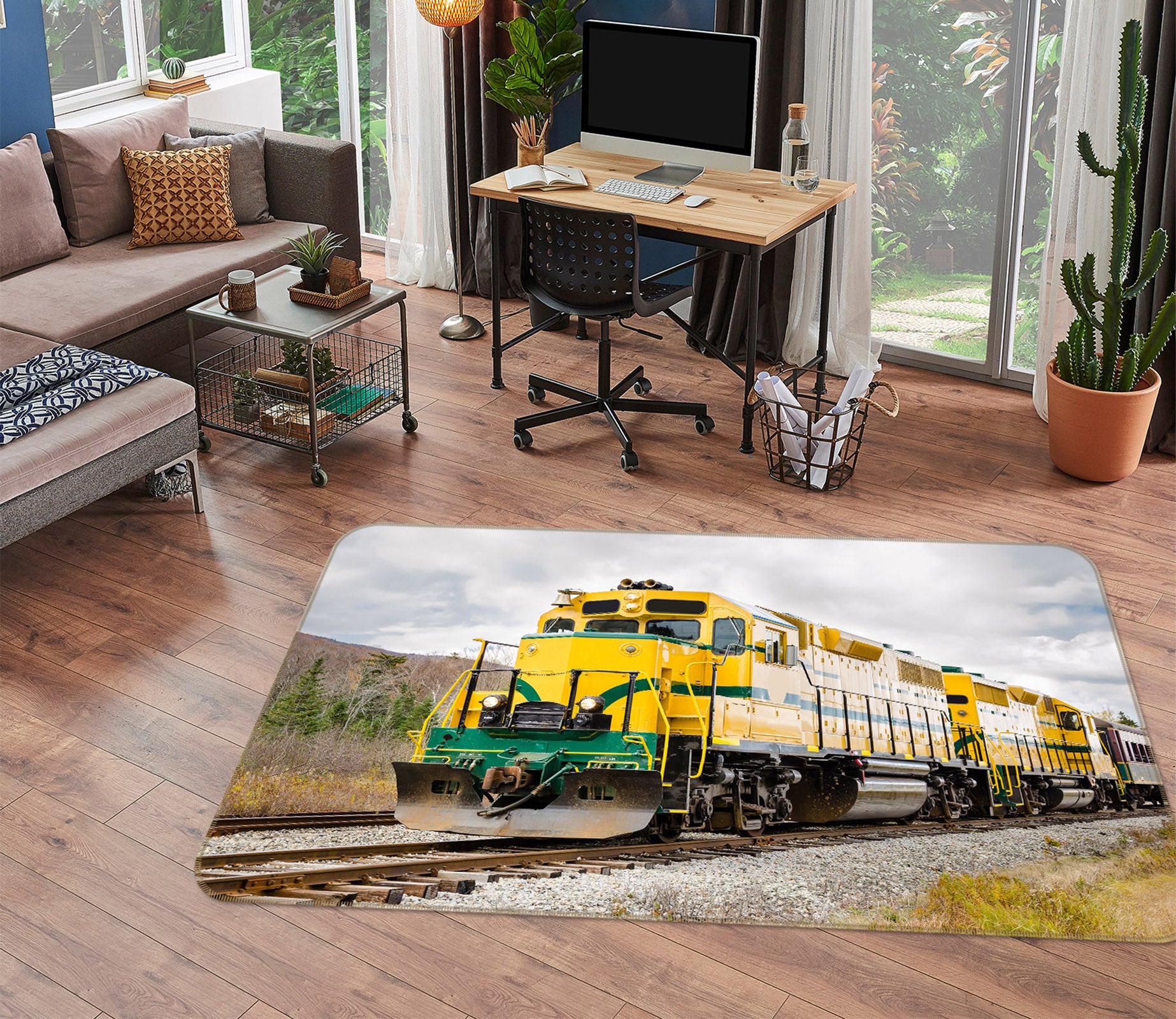 3D Yellow Train 68126 Vehicle Non Slip Rug Mat