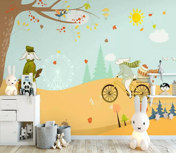 3D Rabbit Riding A Bicycle 716 Wall Murals Wallpaper AJ Wallpaper 2 