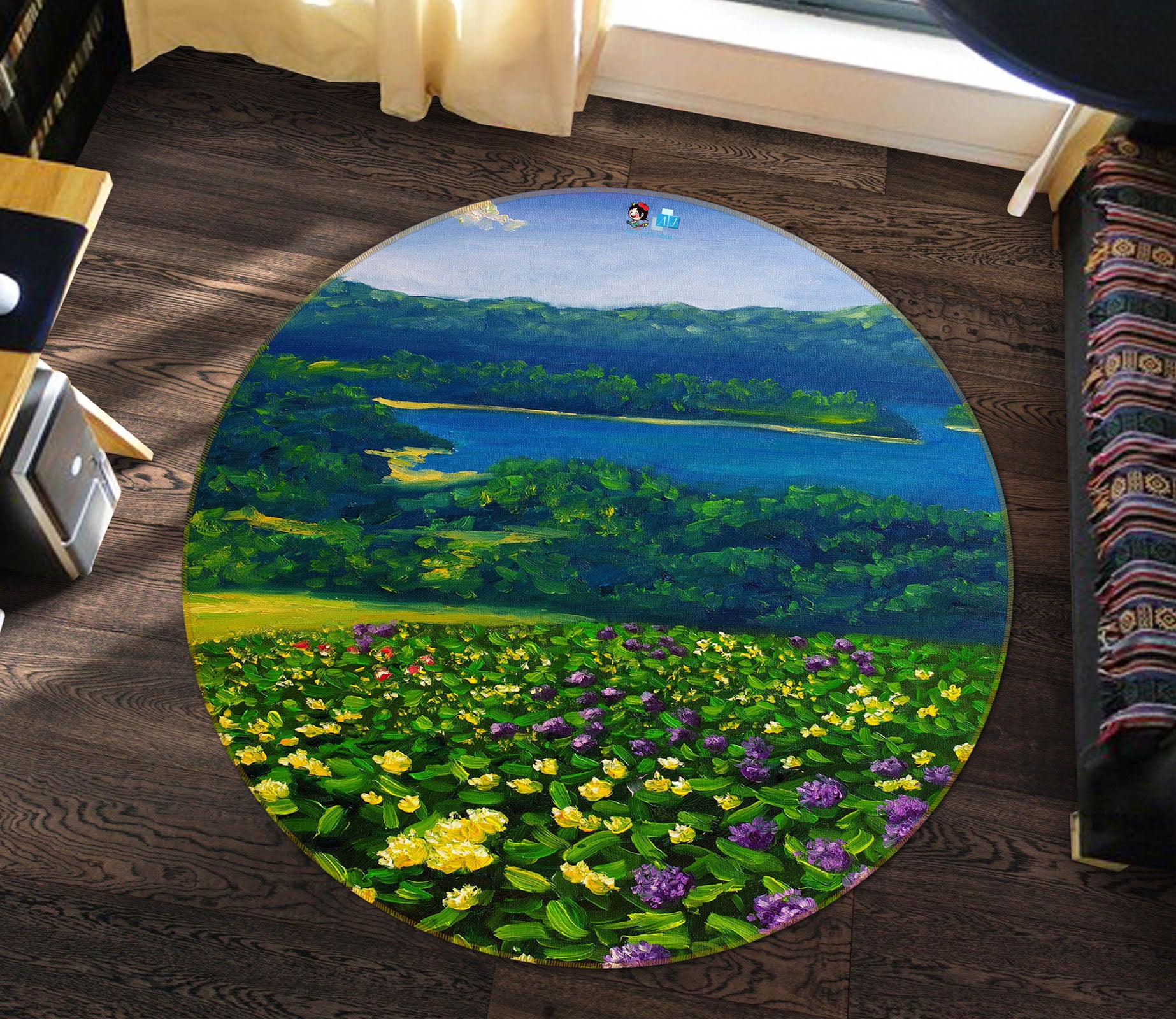 3D Flower Bush 69155 Round Non Slip Rug Mat