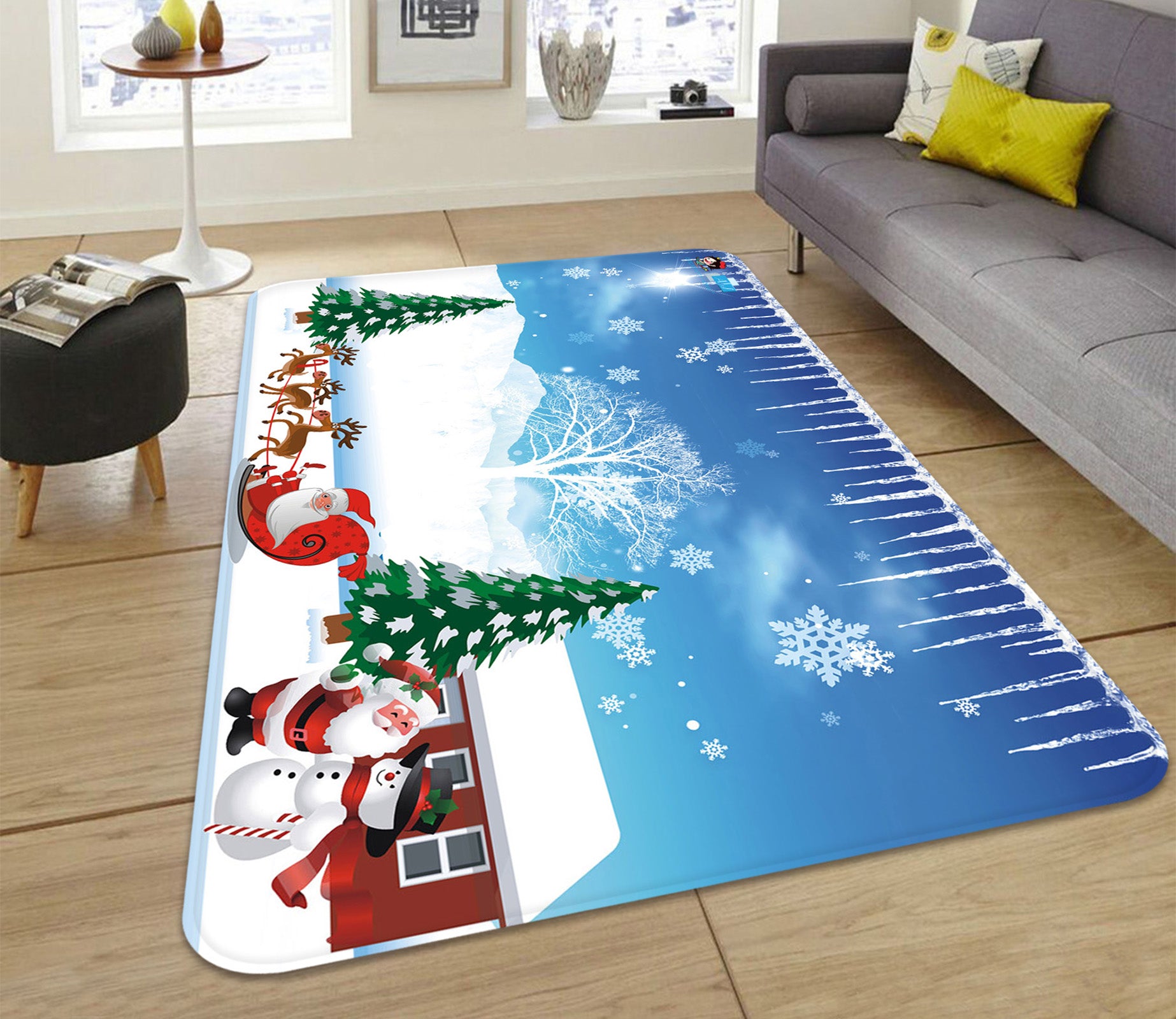 3D Snow House Tree Santa 65182 Christmas Non Slip Rug Mat Xmas