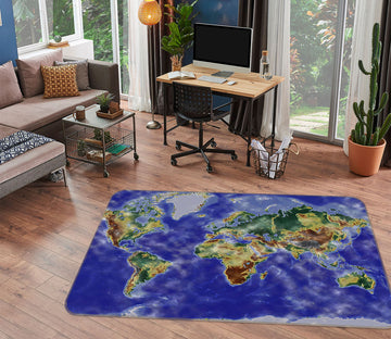 3D Coastal Island 302 World Map Non Slip Rug Mat