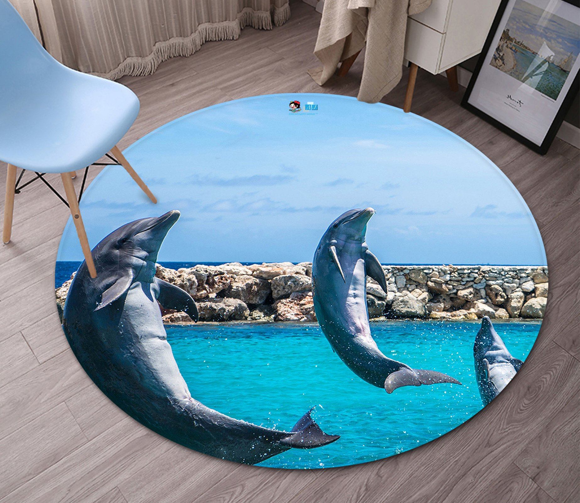 3D Dolphin 3624 Round Non Slip Rug Mat Mat AJ Creativity Home 