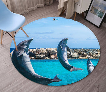 3D Dolphin 3624 Round Non Slip Rug Mat Mat AJ Creativity Home 