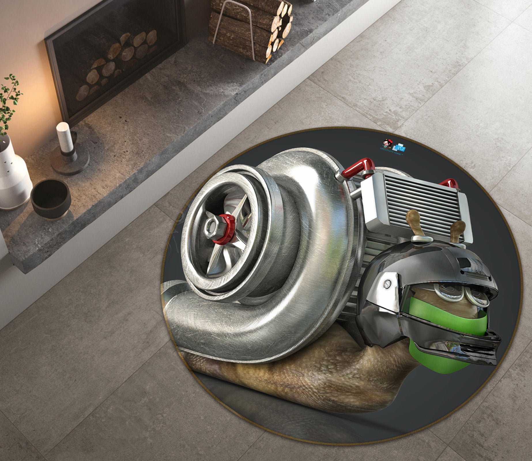 3D Mechanical Snail 74195 Round Non Slip Rug Mat