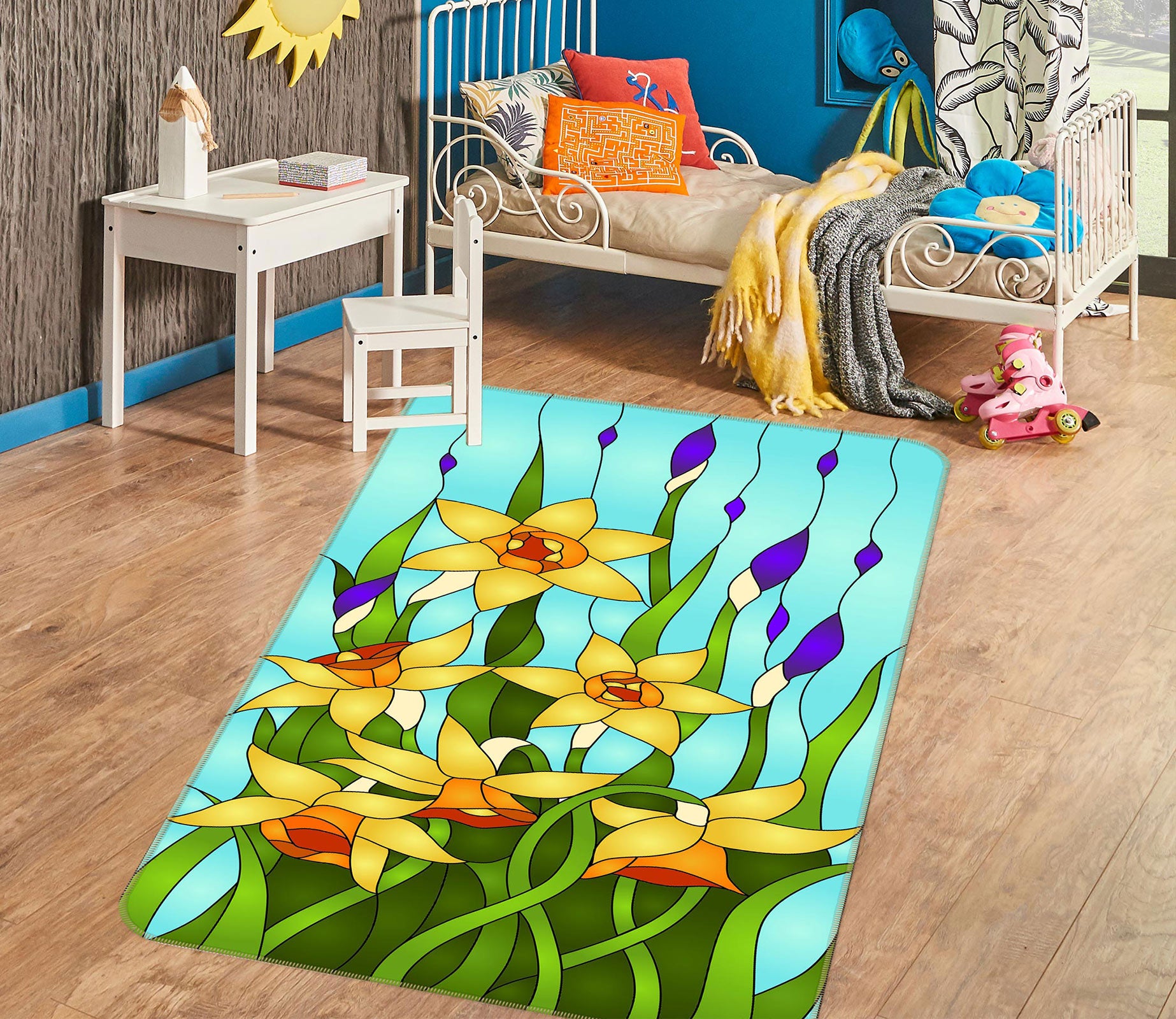 3D Yellow Flowers Pattern 33046 Non Slip Rug Mat