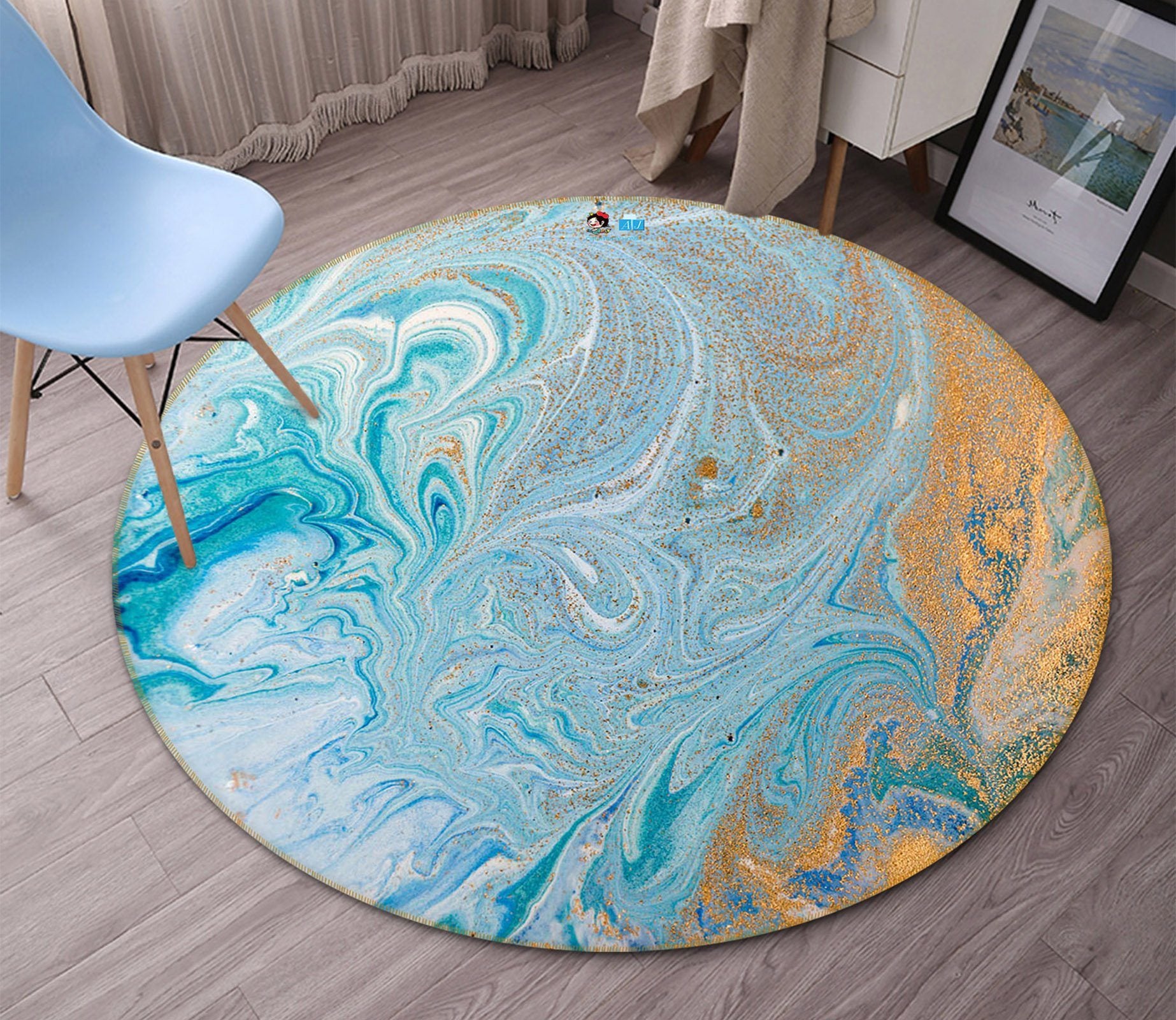 3D Wathet Water Ripple 67 Round Non Slip Rug Mat Mat AJ Creativity Home 