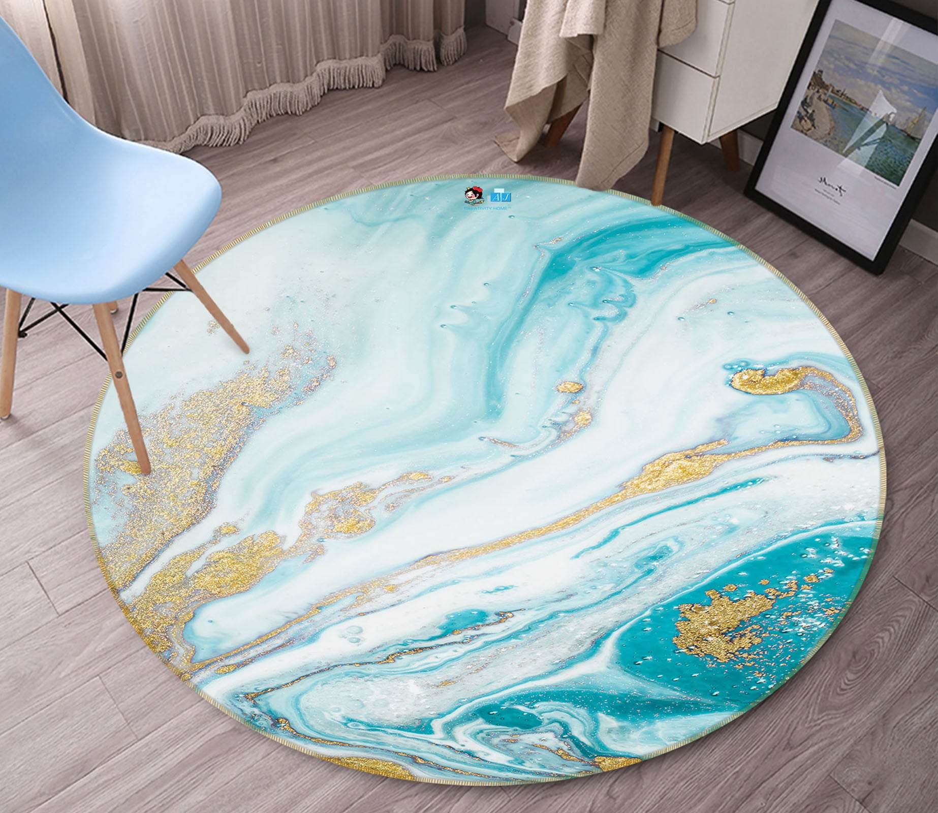 3D Light Blue Texture 69236 Round Non Slip Rug Mat