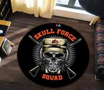 3D Black Skull 81204 Round Non Slip Rug Mat