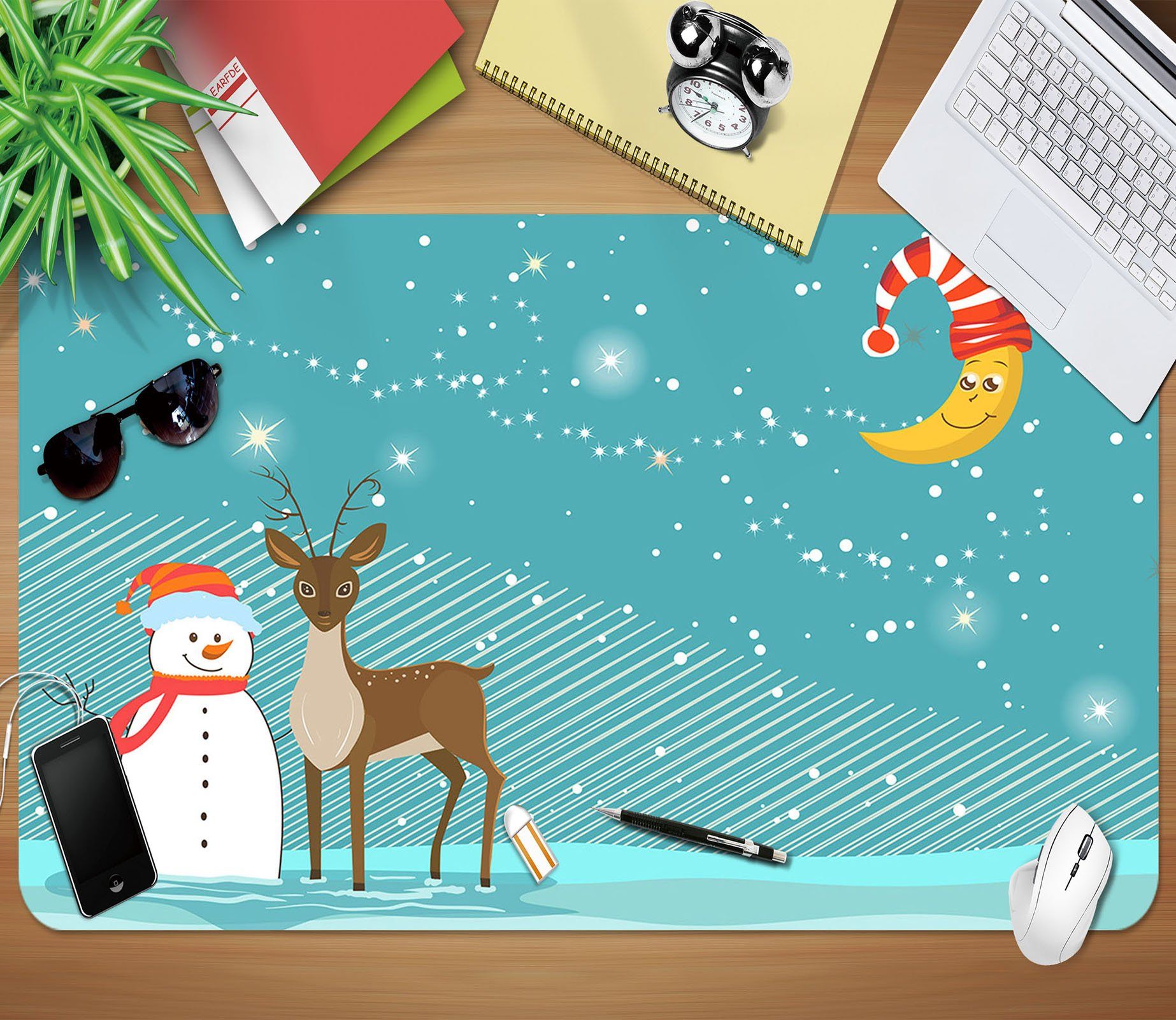 3D Moon Hat Snow 026 Desk Mat Mat AJ Creativity Home 