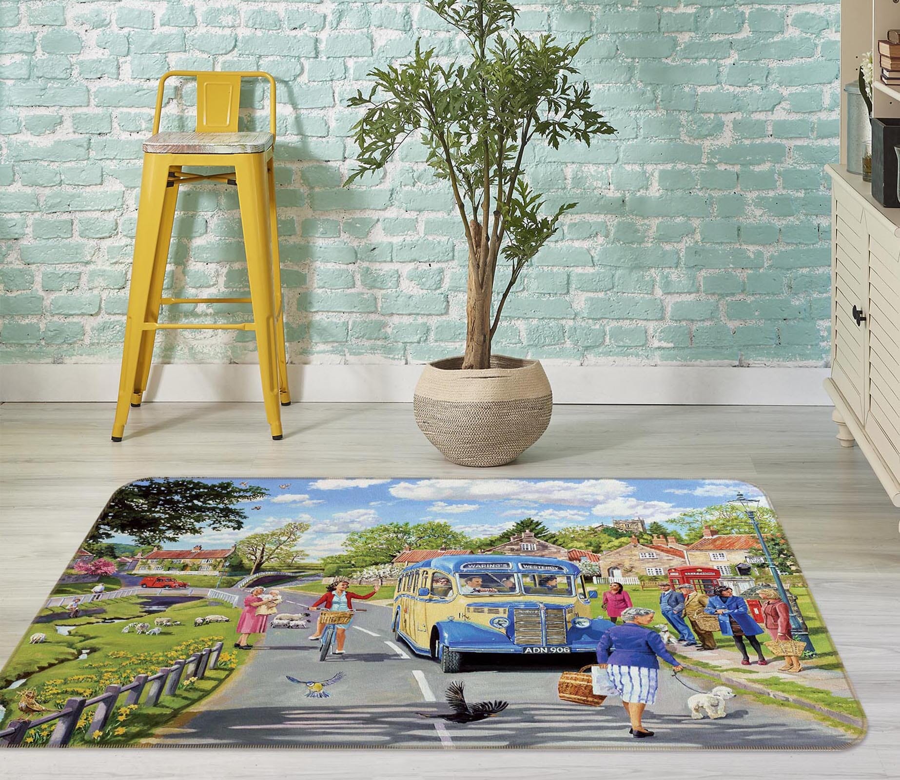 3D The Village Bus Stop 1122 Trevor Mitchell Rug Non Slip Rug Mat Mat AJ Creativity Home 