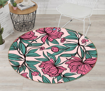 3D Flower Branch Pattern 64066 Round Non Slip Rug Mat