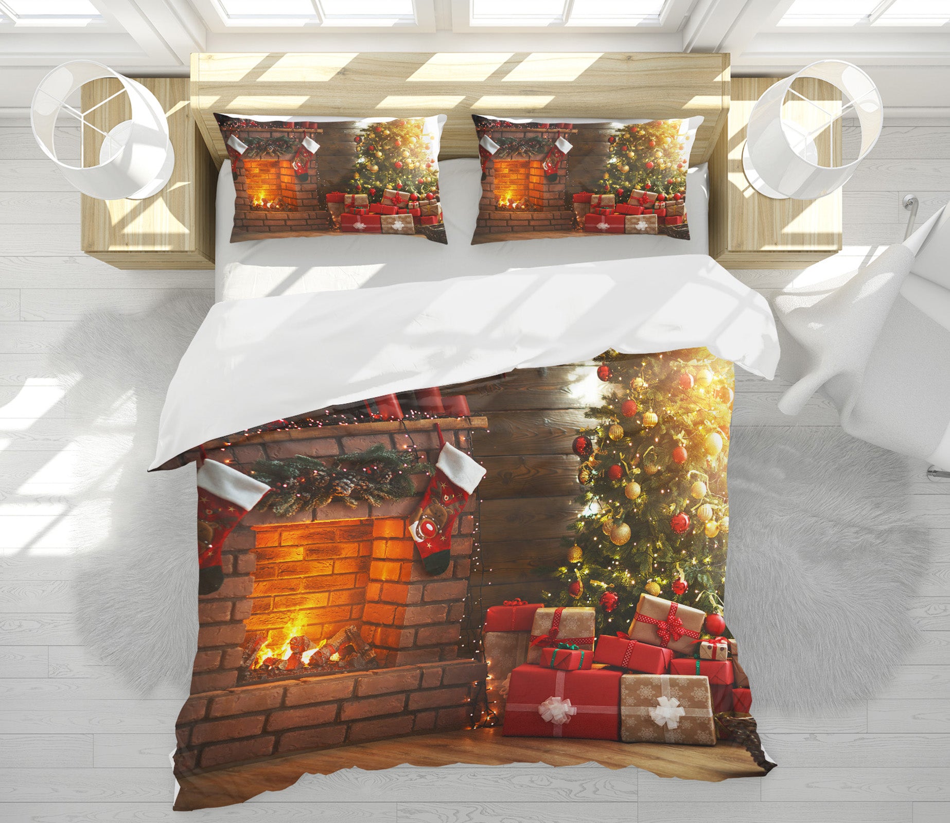 3D Fireplace Gift 51119 Christmas Quilt Duvet Cover Xmas Bed Pillowcases