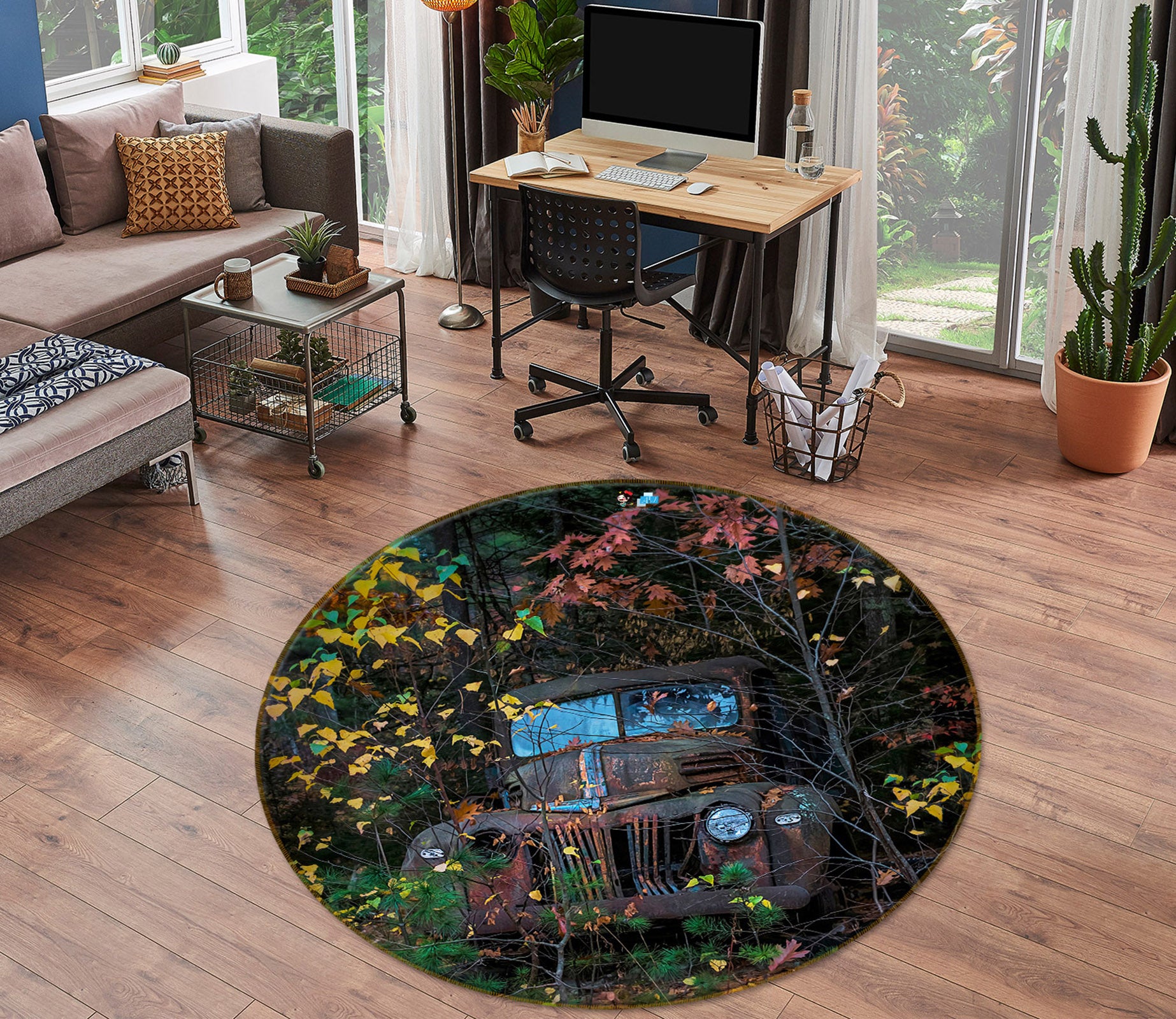3D Scrap Car 85122 Jerry LoFaro Rug Round Non Slip Rug Mat
