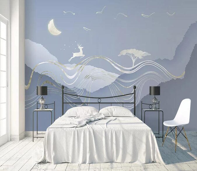 3D Moon Deer 2104 Wall Murals Wallpaper AJ Wallpaper 2 