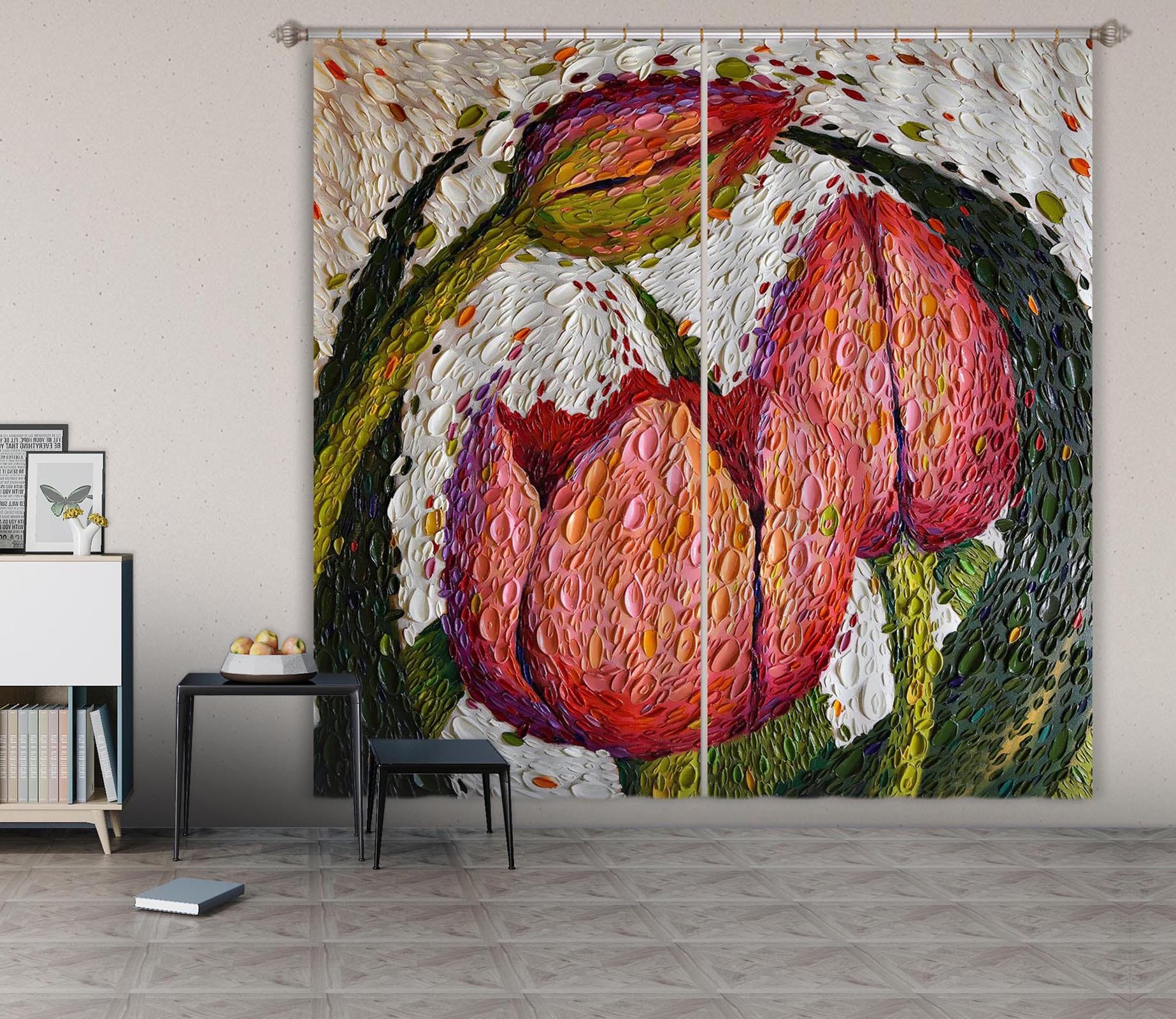 3D Red Rose 054 Dena Tollefson Curtain Curtains Drapes Curtains AJ Creativity Home 