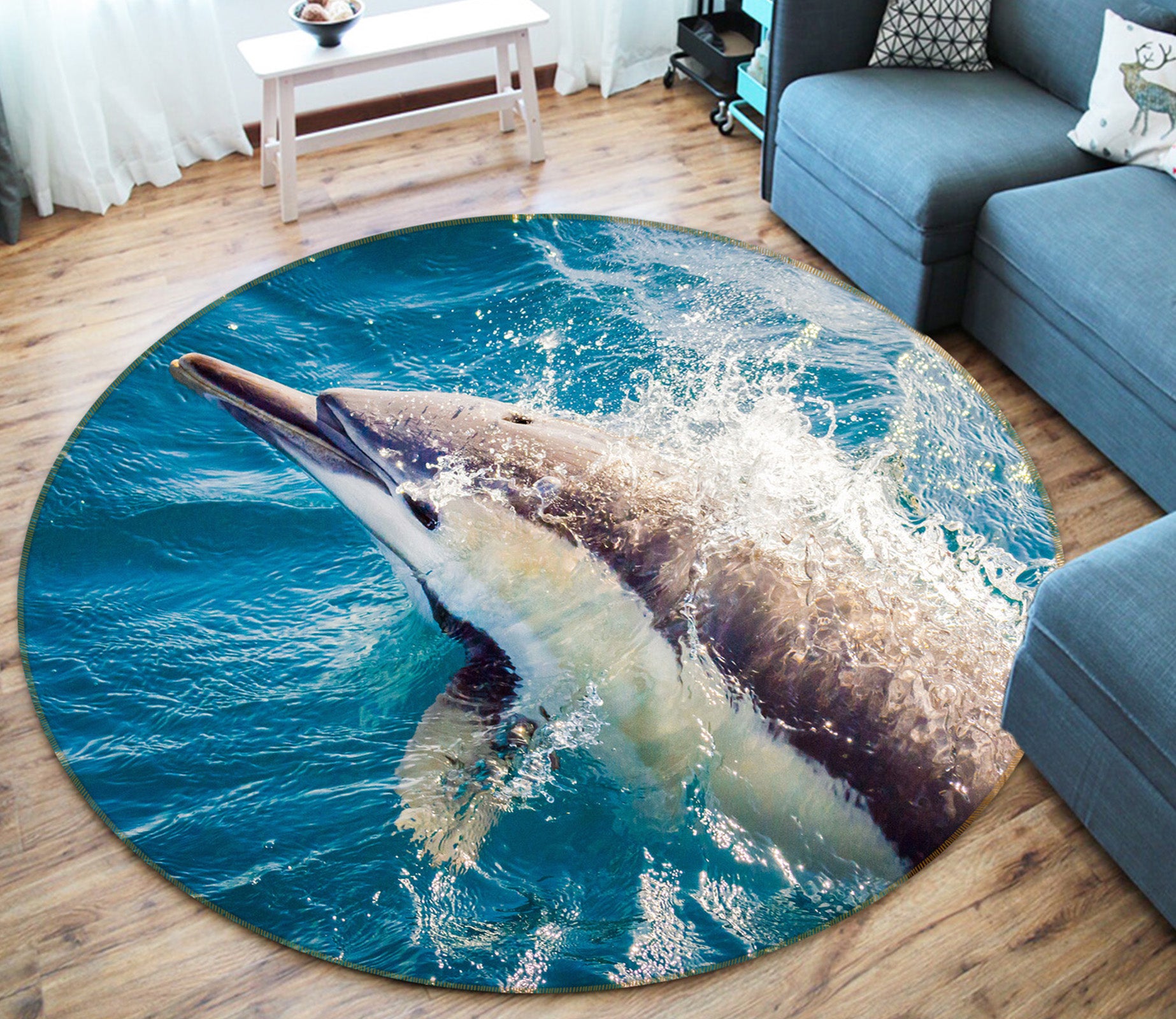 3D Dolphin 38077 Animal Round Non Slip Rug Mat