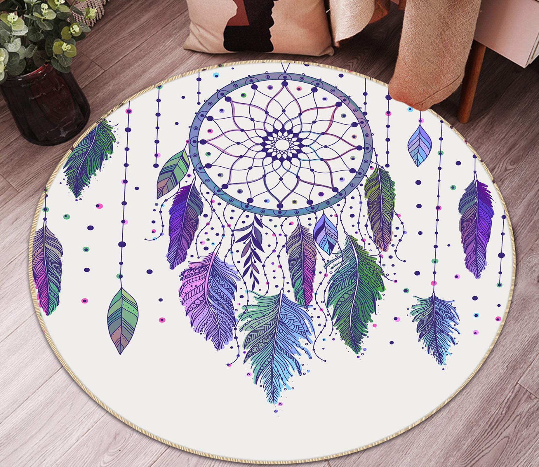 3D Dreamcatcher 29009 Round Non Slip Rug Mat