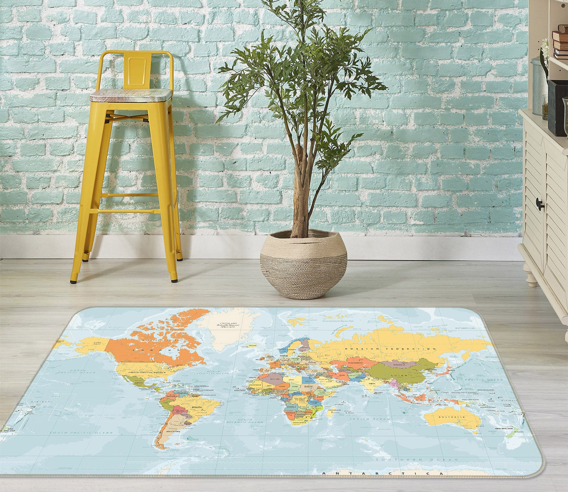 3D Color Clouds 271 World Map Non Slip Rug Mat
