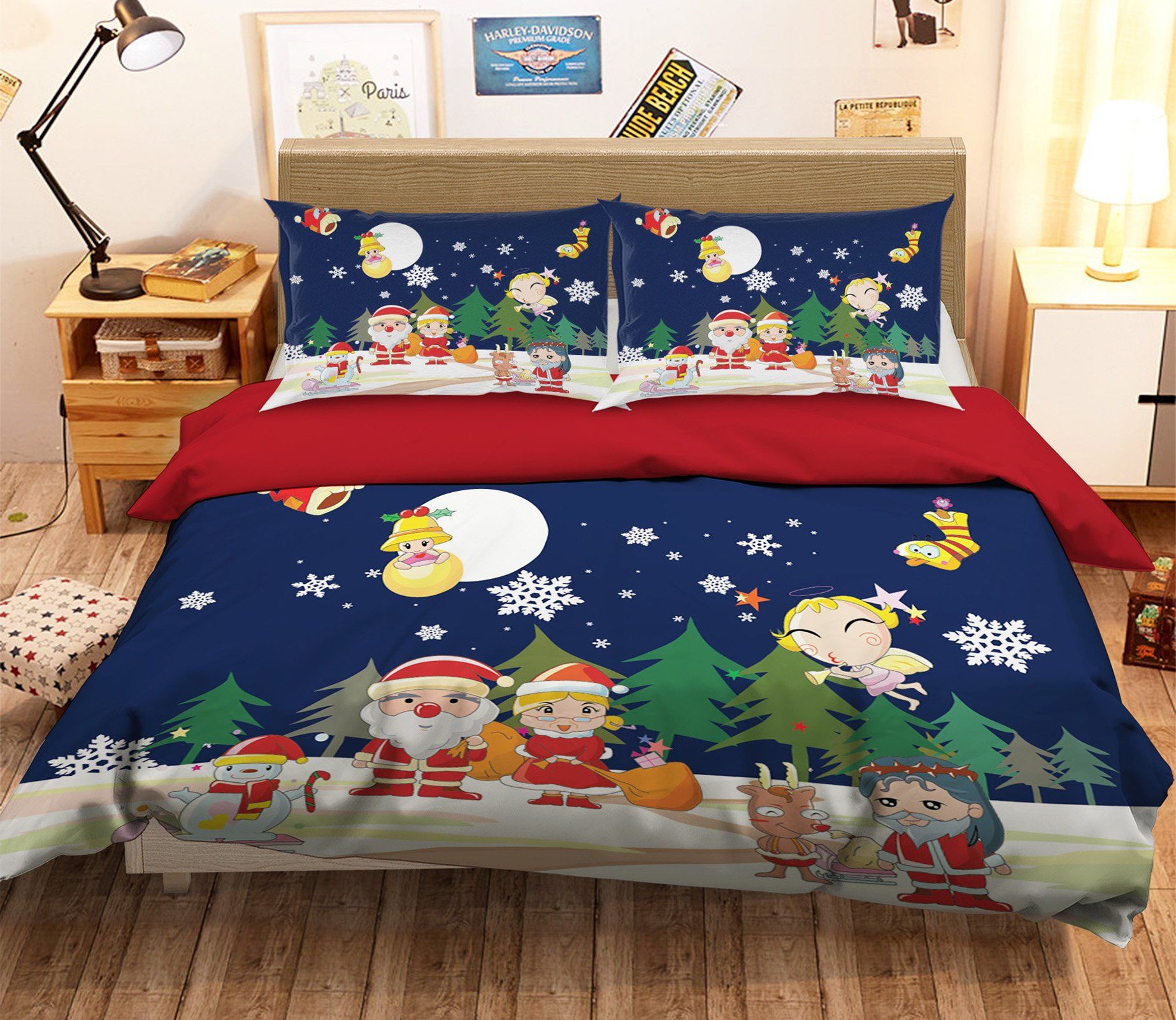 3D Christmas Moon Companionship 43 Bed Pillowcases Quilt Quiet Covers AJ Creativity Home 