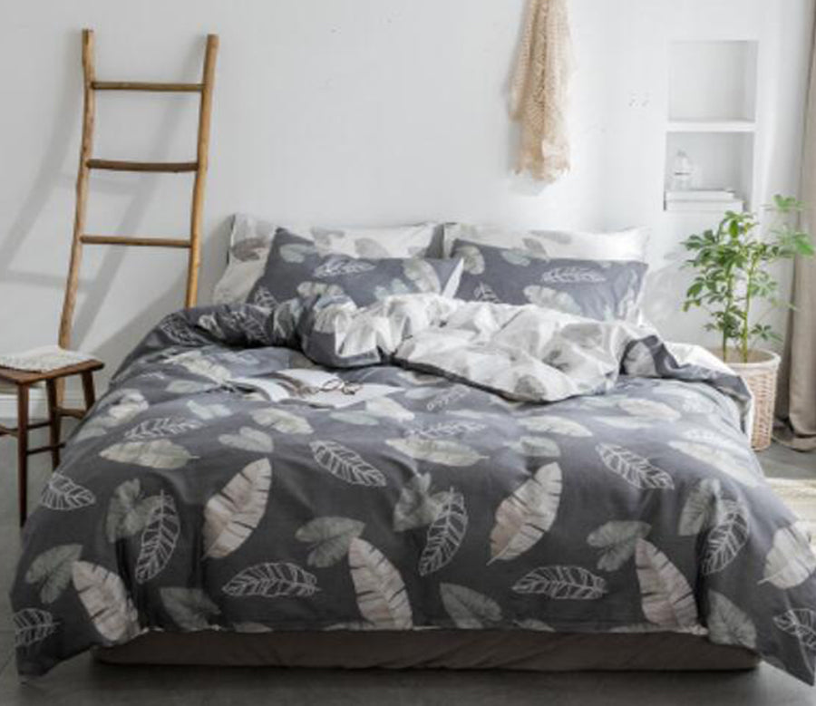 3D Gray Feather Leaves 14152 Bed Pillowcases Quilt