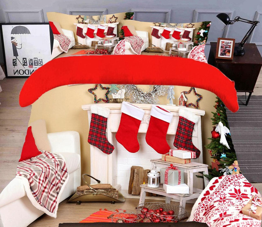 3D Sock 45155 Christmas Quilt Duvet Cover Xmas Bed Pillowcases