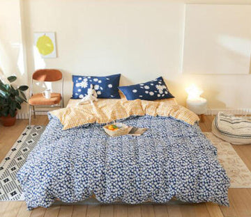 3D Dark Blue Floral 50064 Bed Pillowcases Quilt