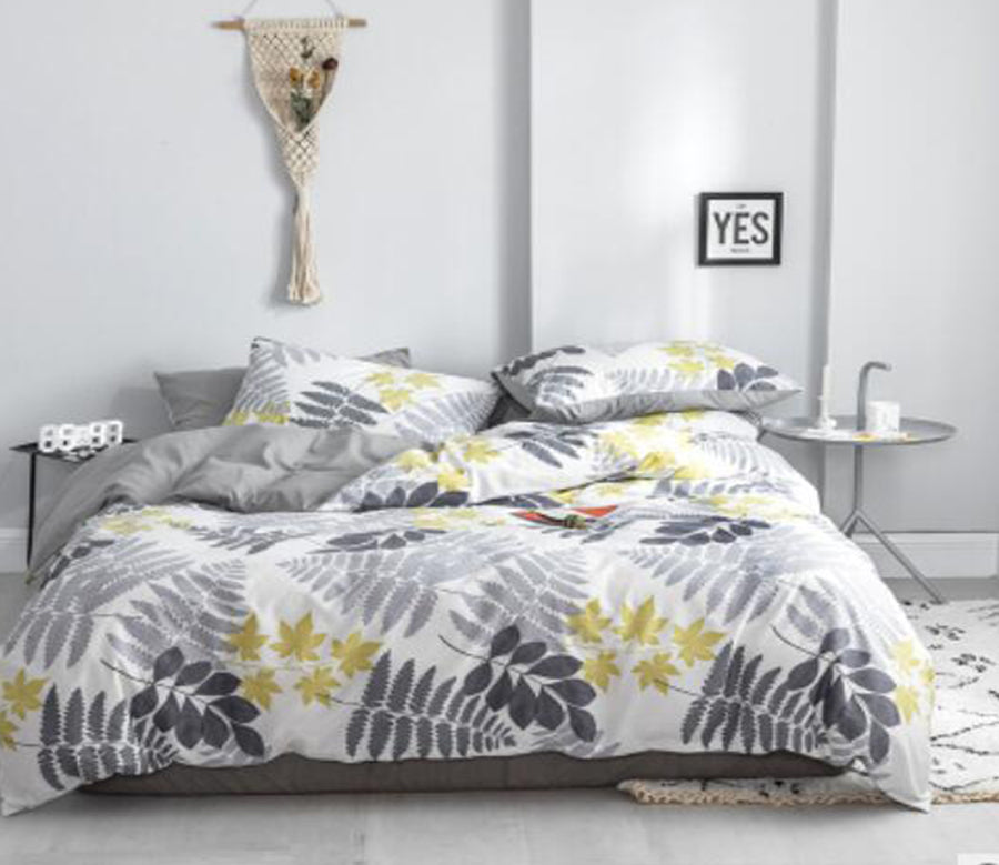 3D Gray Yellow Leaves 15024 Bed Pillowcases Quilt