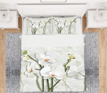 3D White Flowers 12080 Bed Pillowcases Quilt