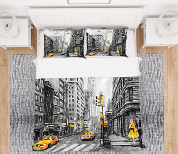 3D Taxi Street 039 Bed Pillowcases Quilt