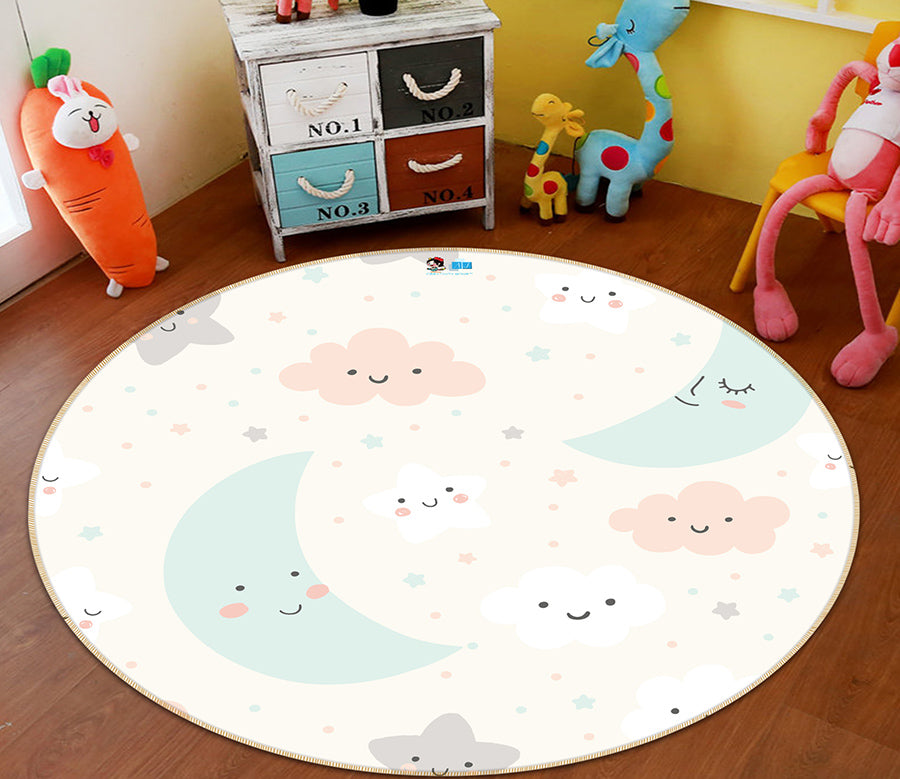 3D Moon Clouds 64174 Round Non Slip Rug Mat