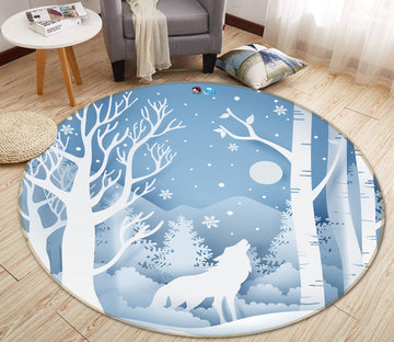 3D Snow White Wolf 74250 Round Non Slip Rug Mat