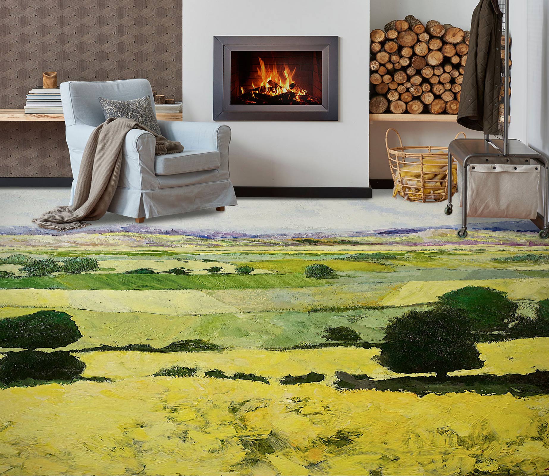 3D Yellow Green Field Grass Trees 9514 Allan P. Friedlander Floor Mural