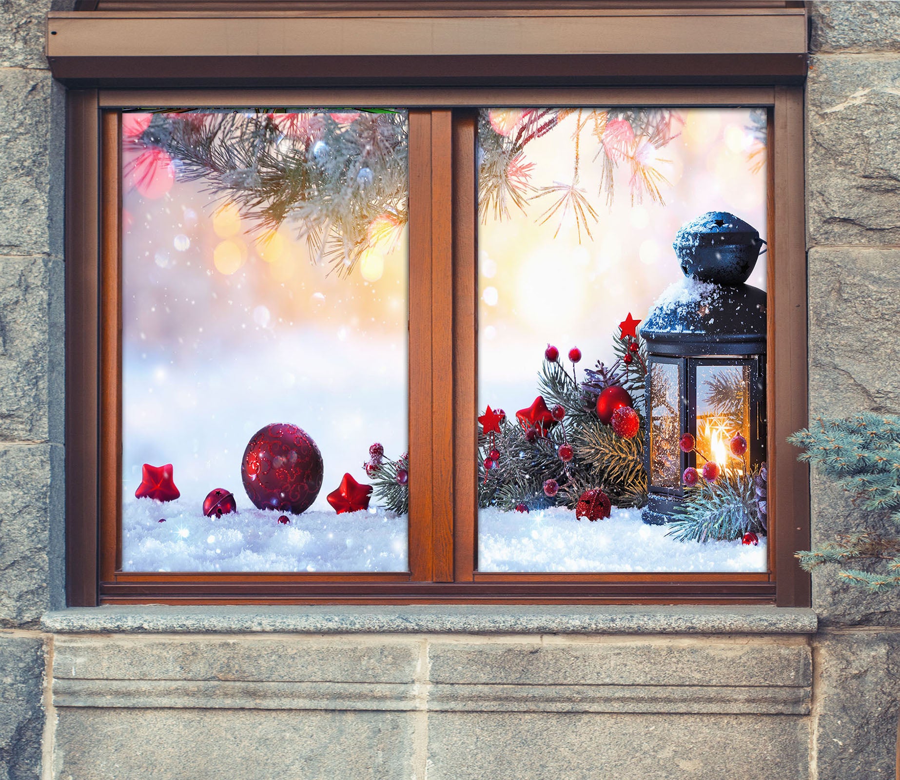 3D Christmas Lantern 447 Window Film Print Sticker Cling Stained Glass UV Block