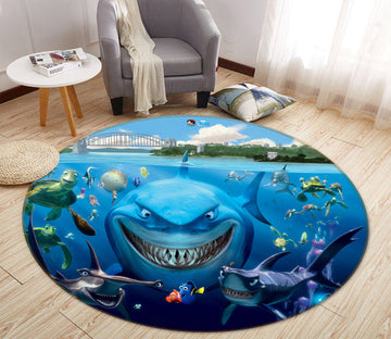 3D Sea Shark 72220 Round Non Slip Rug Mat