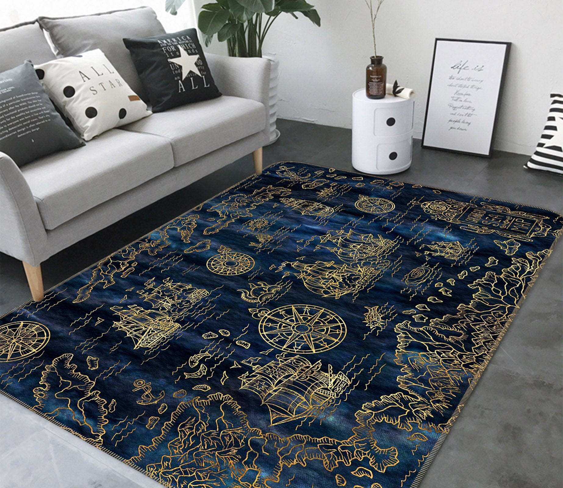 3D Golden Ship 288 World Map Non Slip Rug Mat Mat AJ Creativity Home 