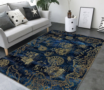 3D Golden Ship 288 World Map Non Slip Rug Mat Mat AJ Creativity Home 