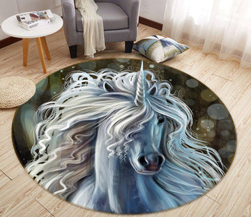 3D Horned White Horse 37160 Animal Round Non Slip Rug Mat