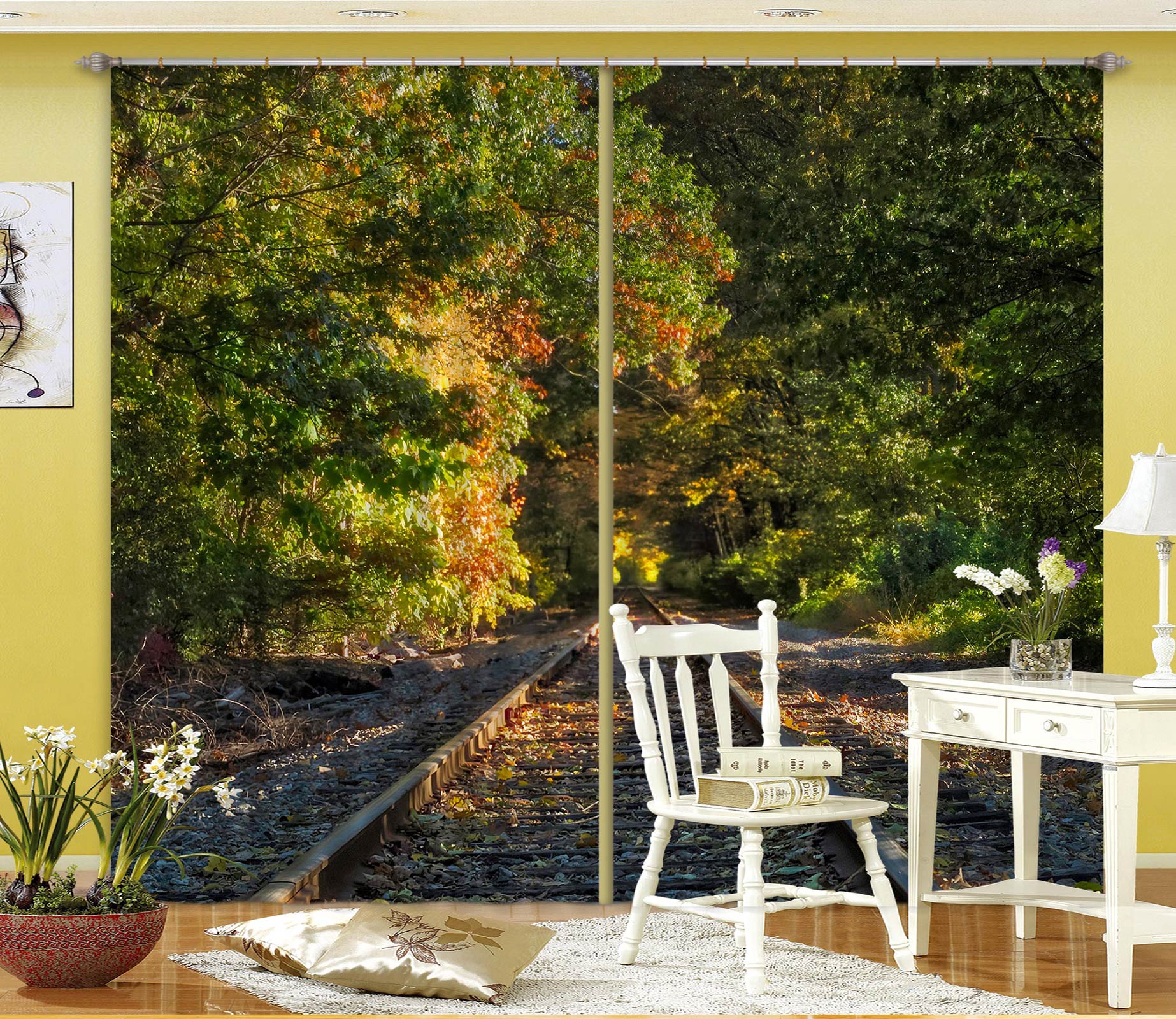 3D Railway Tree 030 Jerry LoFaro Curtain Curtains Drapes