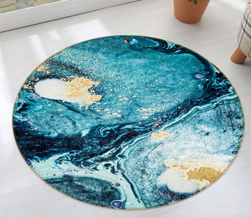 3D Blue Green Texture 69235 Round Non Slip Rug Mat