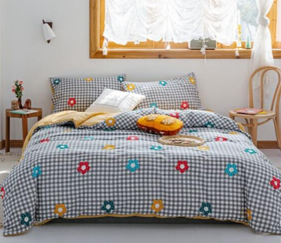 3D Blue Plaid Flower 17073 Bed Pillowcases Quilt