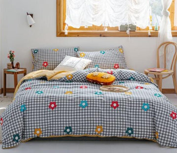 3D Blue Plaid Flower 17073 Bed Pillowcases Quilt