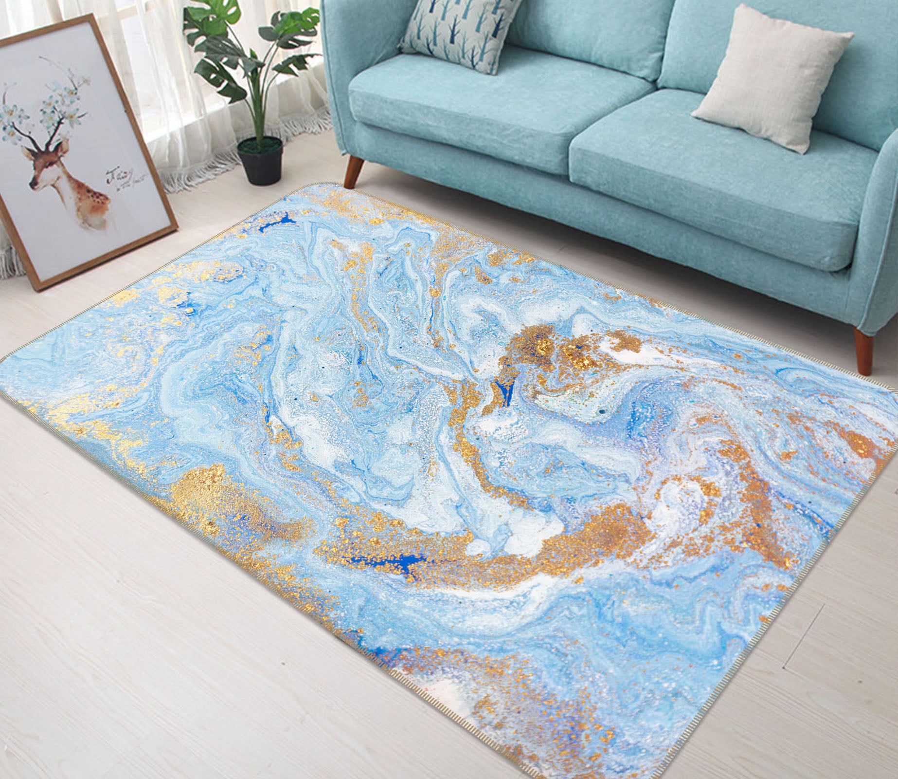 3D Light Blue Texture 31014 Non Slip Rug Mat