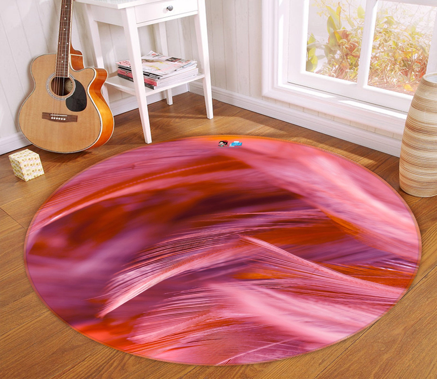3D Red Feather 81218 Round Non Slip Rug Mat