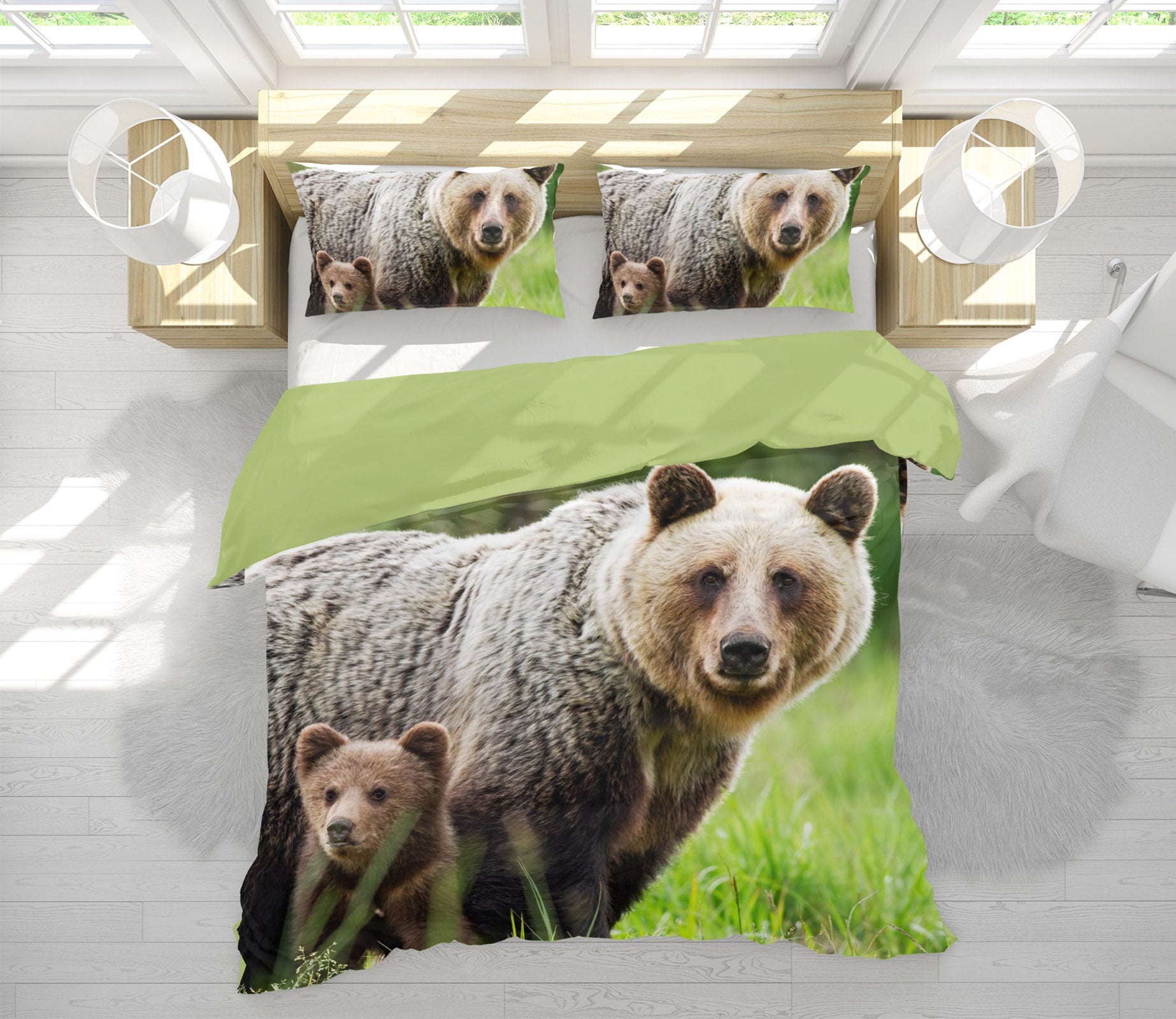 3D Big Small Bear 61074 Bed Pillowcases Quilt