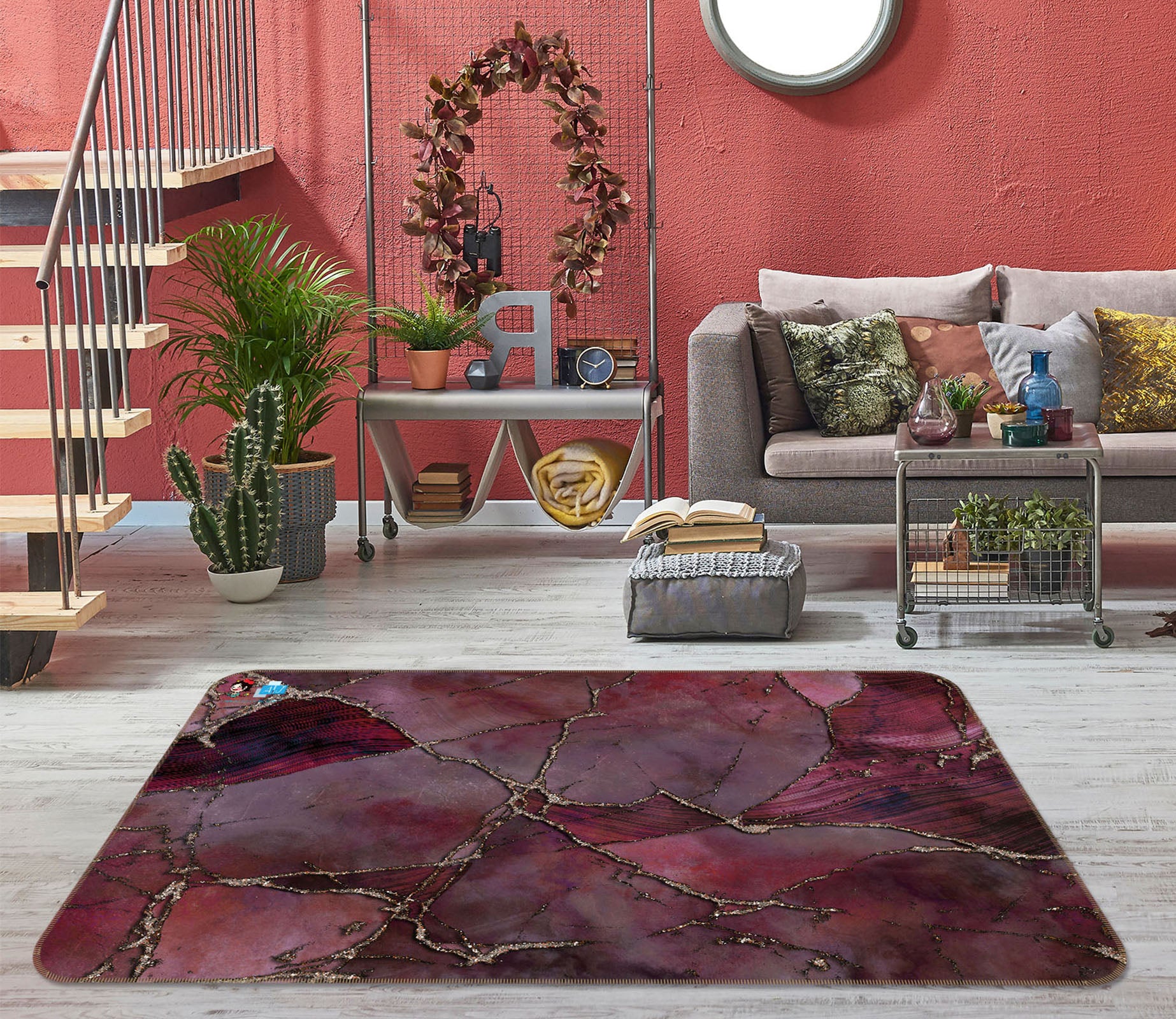 3D Crimson Block 83035 Andrea haase Rug Non Slip Rug Mat