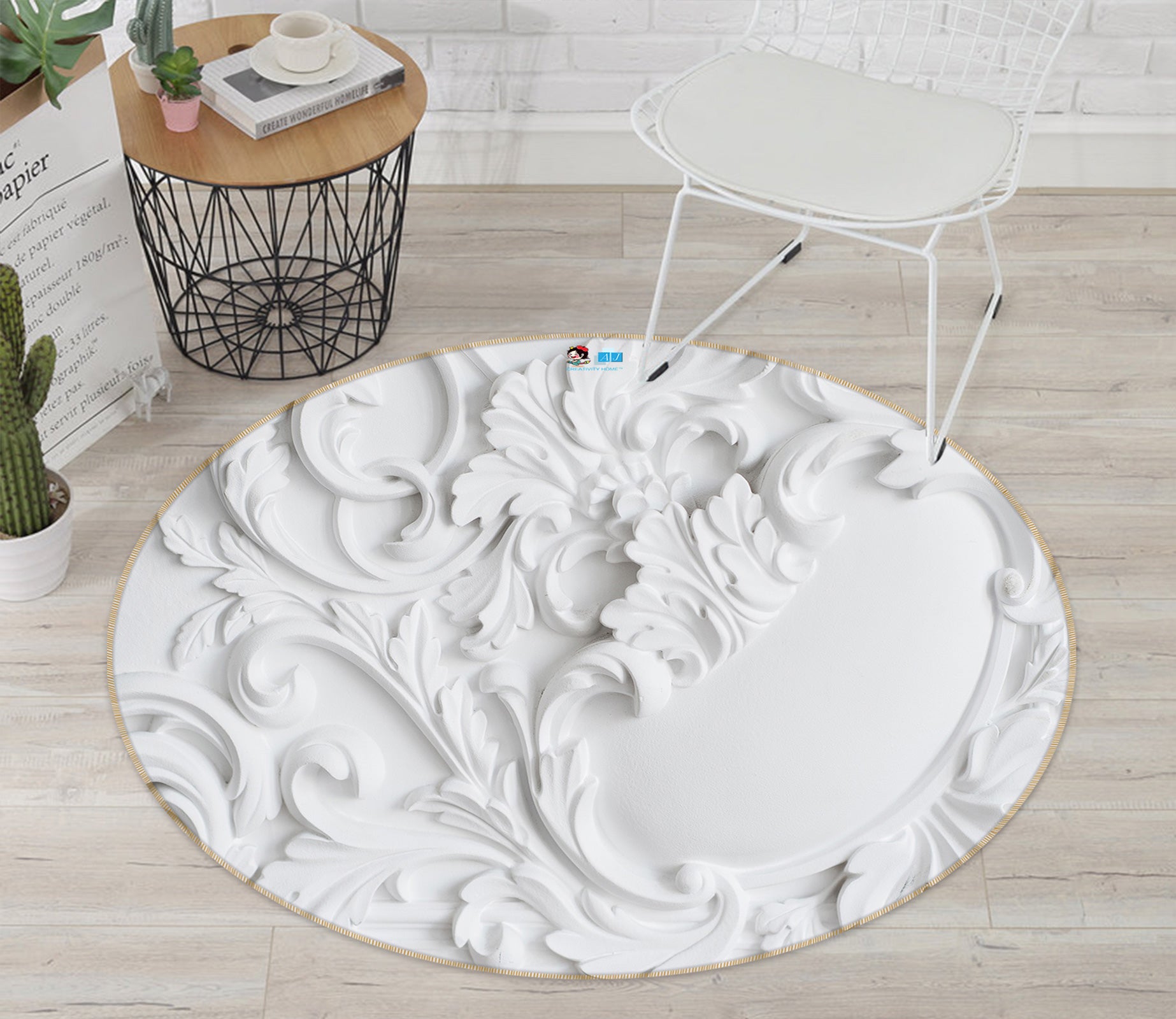 3D Stone Carving Pattern 80236 Round Non Slip Rug Mat